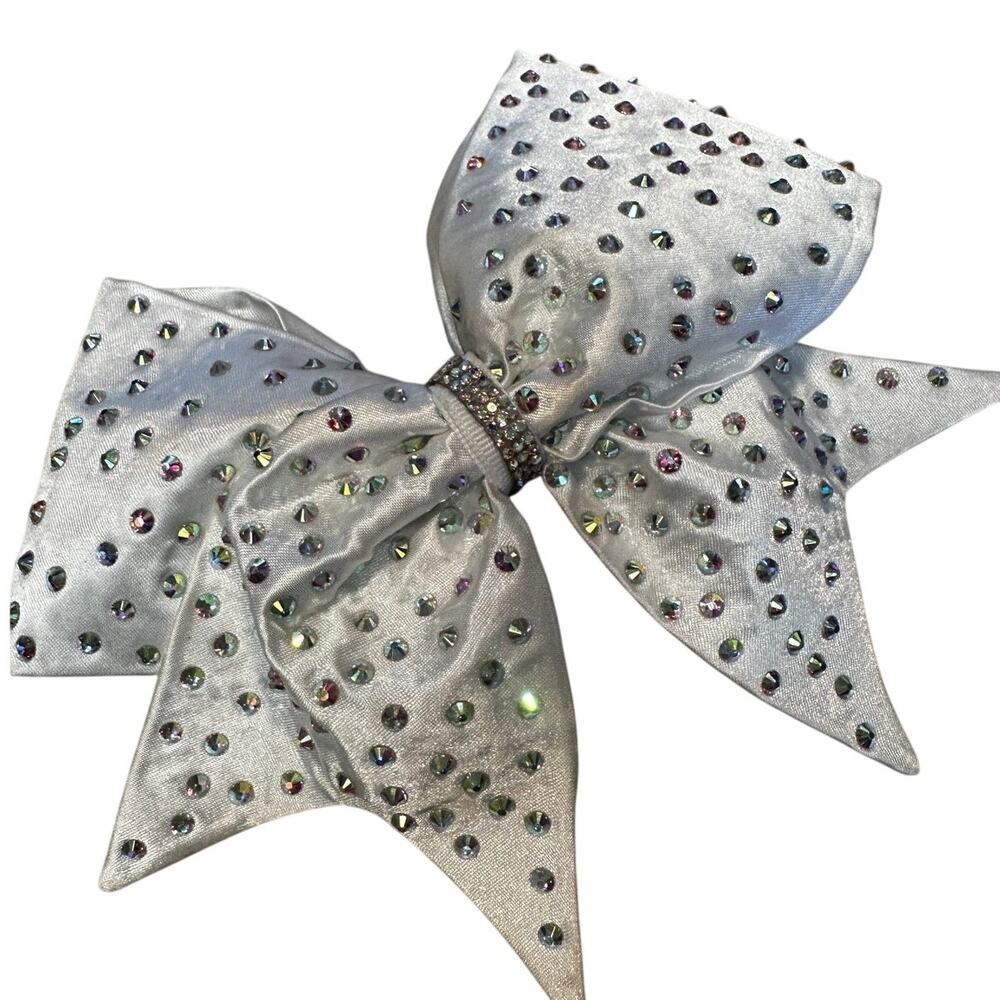 Rhinestone Cheer Bow White 8 inch Hair Accessory